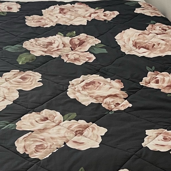 Pottery Barn Bed of Roses Twin Comforter - Black/Blush - Picture 2 of 2